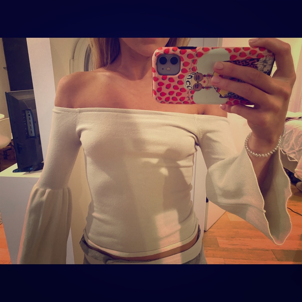 GUESS off the shoulder white sweater top